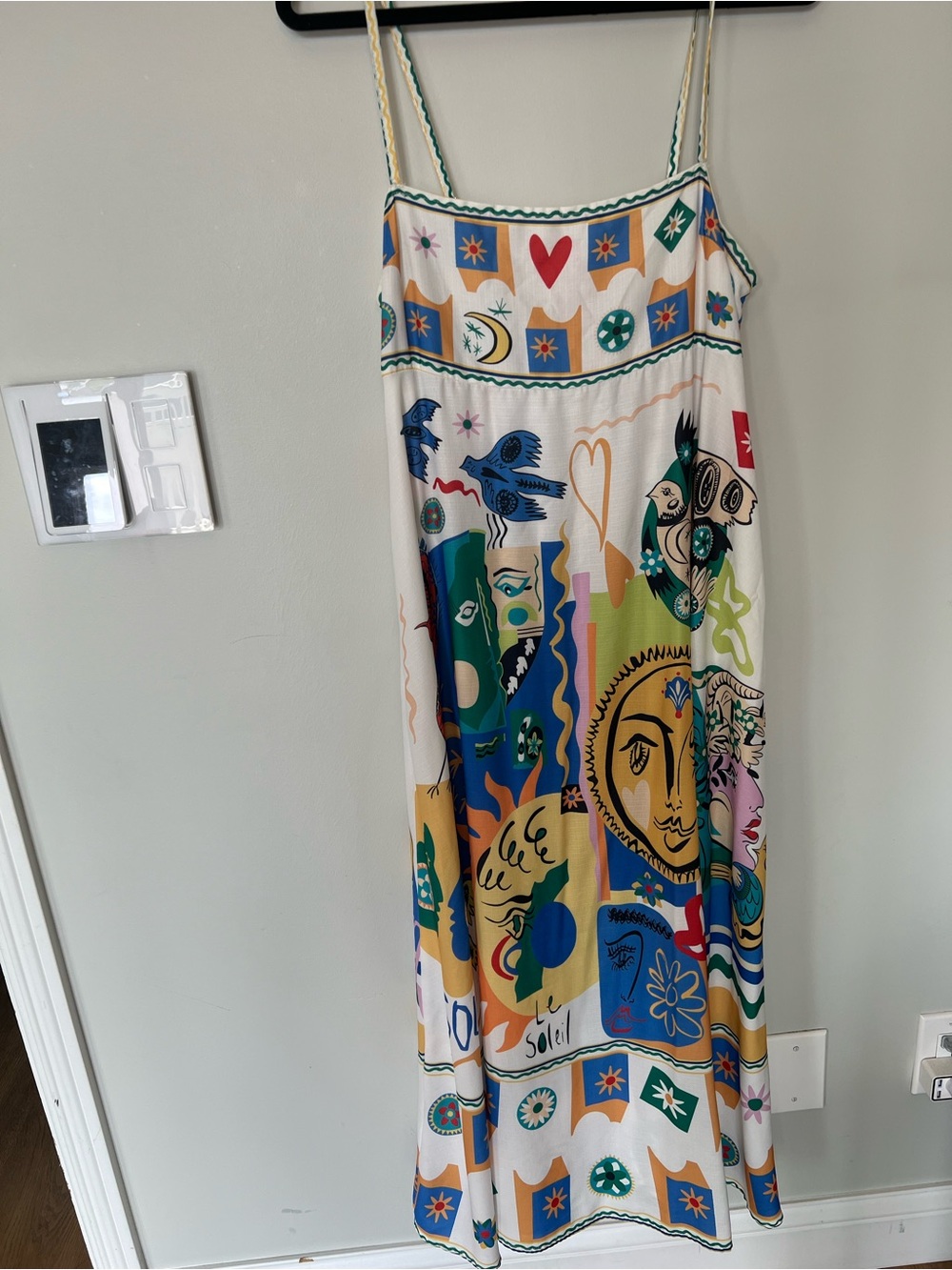 Multicolor Graphic Maxi Slip Dress with Sun Motif